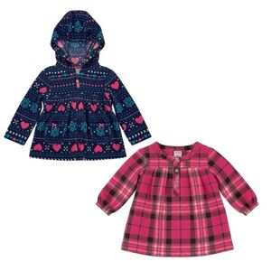 Carter’s 2-Pc Bundle Pink Plaid Dress and Hooded Fleece Infant Girl SZ 6 Month